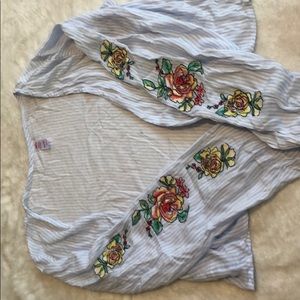 Blue striped justice open front flower top